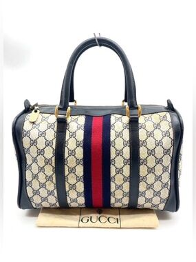 Gucci GG Supreme Sherry Line Navy Mini Boston Bag~Selling As-Is